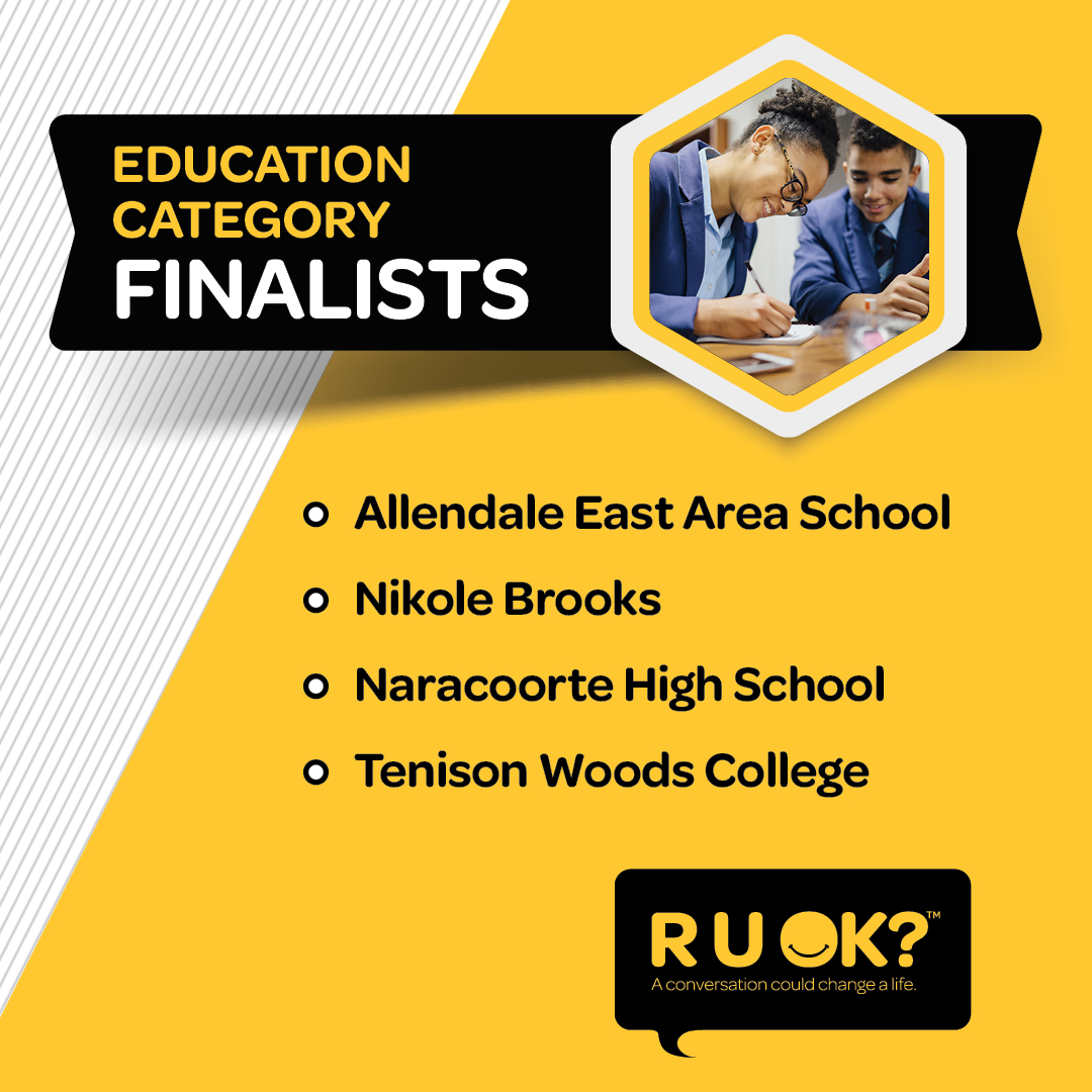 R U OK? (@ruokanyday) on Twitter photo Education Category
➡️ Allandale East Area School
➡️ Nikole Brooks
➡️ <a href="/NaracoorteHigh/">NaracoorteHighSchool</a>
➡️ <a href="/TWCollege/">TenisonWoodsCollege</a> Education Category
➡️ Allandale East Area School
➡️ Nikole Brooks
➡️ <a href="/NaracoorteHigh/">NaracoorteHighSchool</a>
➡️ <a href="/TWCollege/">TenisonWoodsCollege</a>