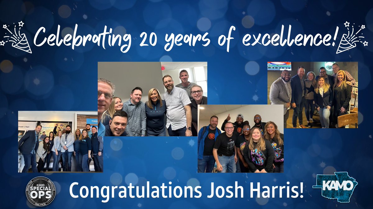 KAMO Special Ops (@kamospecialops) on Twitter photo One of our favorite members of the KAMO fam and our fearless Ops Squad leader turns 20 today! π
Happy 20 year workiversary to <a href="/theJoshRHarris/">Josh Harris</a>
Thank you for your passion for innovation. You inspire us each and everyday!
#Congratulations | #KAMO6 |
#lifeatATT One of our favorite members of the KAMO fam and our fearless Ops Squad leader turns 20 today! π
Happy 20 year workiversary to <a href="/theJoshRHarris/">Josh Harris</a>
Thank you for your passion for innovation. You inspire us each and everyday!
#Congratulations | #KAMO6 |
#lifeatATT