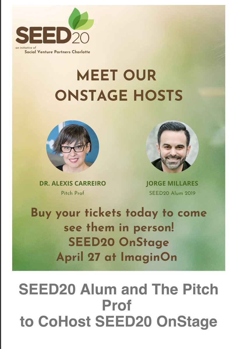 I am honored and thrilled to cohost this year’s <a href="/Seed20CLT/">SEED20 Charlotte</a>’s OnStage program! 

For those of you that do not know, SEED20 is an annual program of Social Venture Partners Charlotte to identify, highlight, and connect the community to the region’s most promising social