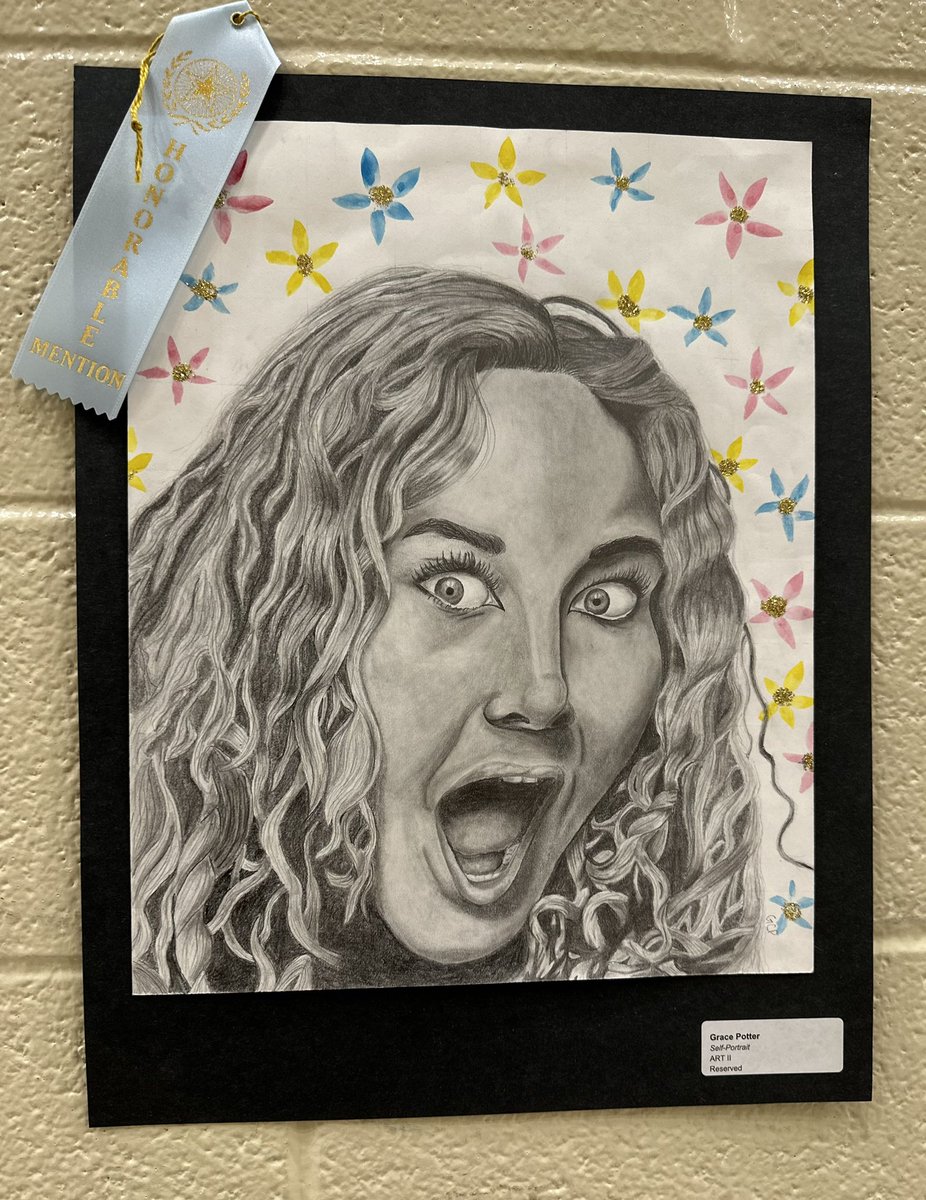 GraceCPotter's tweet photo. When I’m not on the basketball court or the track, I enjoy creating artwork.  Tonight, a couple of my pieces were recognized in the school wide art show. https://t.co/O7EdFbUUo8