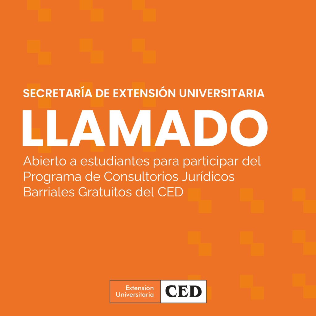 CedOficina's tweet photo. LLAMADO A ESTUDIANTES PARA PARTICIPAR DEL PROGRAMA DE CONSULTORIOS JURÍDICOS BARRIALES GRATUITOS DEL CED 

El llamado permanecerá abierto hasta el día 14 de abril. En las imágenes podés leer los requisitos para participar 👉🏼

Link de inscripción: https://t.co/ULP2847ZtL https://t.co/xYye5lJEkT