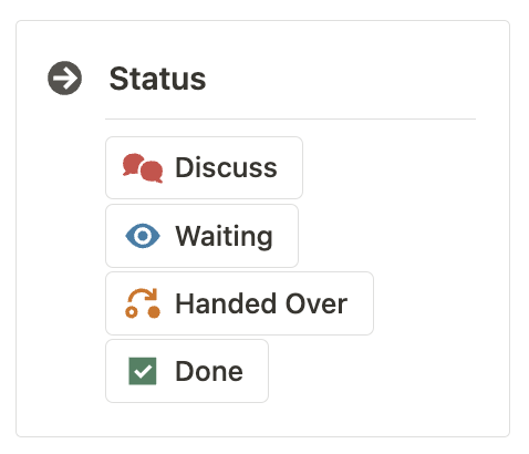 _Zotion's tweet photo. Experimenting with @NotionHQ buttons – These save a click to change the Status of a work task https://t.co/PxfL7MjLME