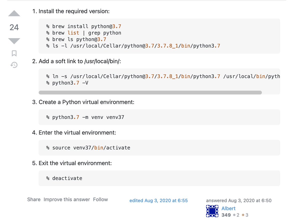 codebytes8's tweet image. found on stackoverflow how to install a specific python version using brew