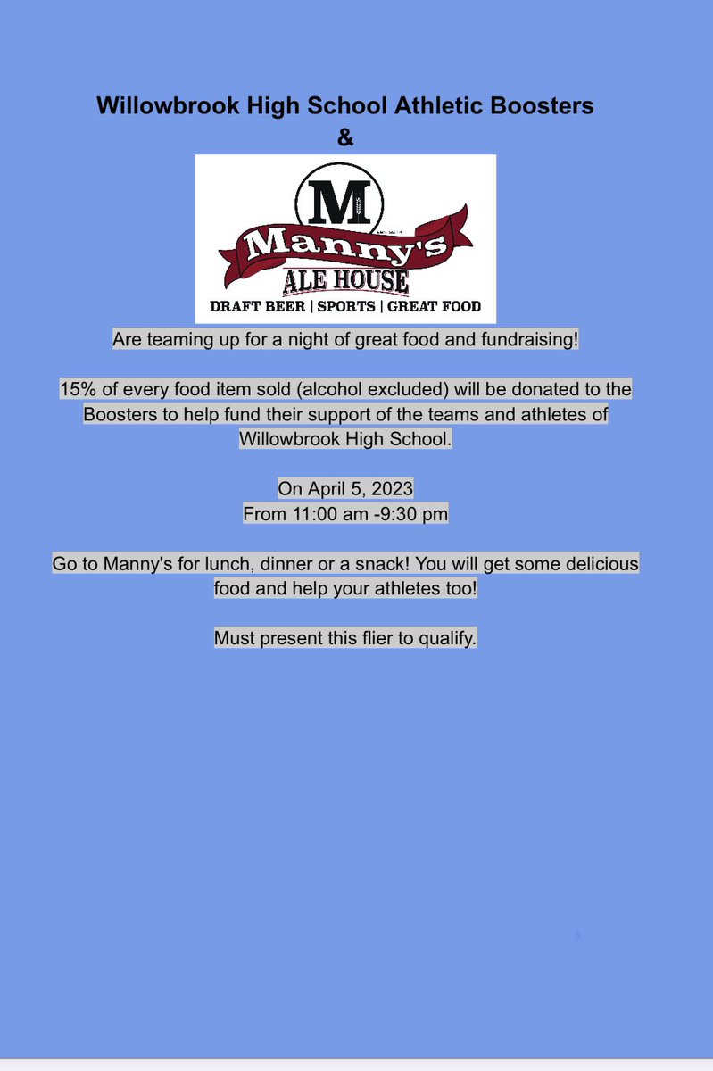 Dine and Donate tomorrow!! 15% goes back to the Athletic Boosters!