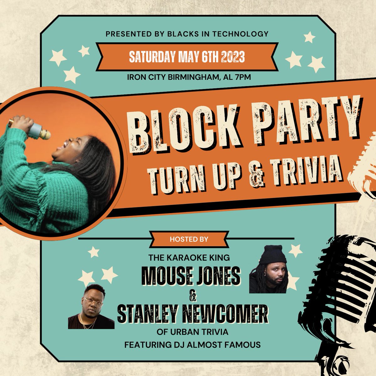 Sing, dance, laugh, sweat out your hair and make a 1,000 new cousins. This is the vibe you didn't know you needed. Sat May 6 @IronCityBham @MouseJones #StanleyNewcomer @djalmostfamous Tickets bit.ly/turn-up-bham #BlackTwitter #Birmingham #Bham #UrbanTrivia #TrapKaraoke