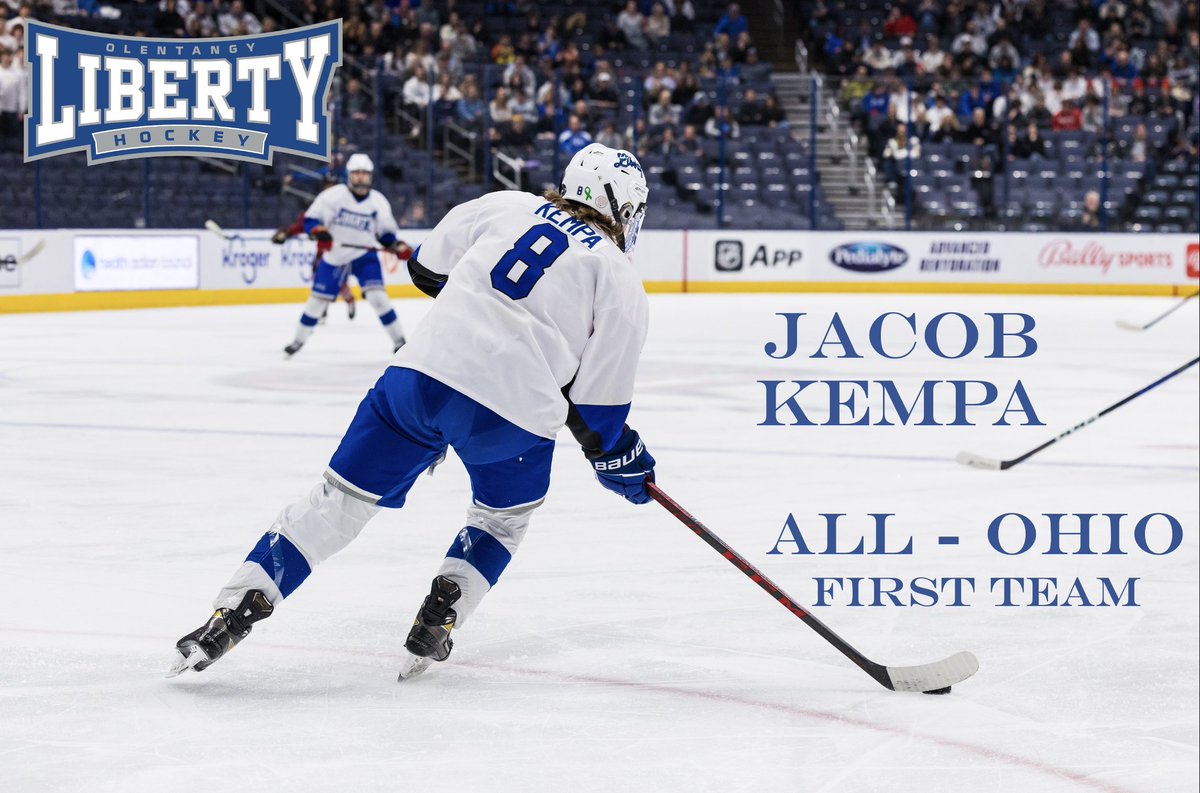 Congrats Jacob Kempa for earning 1st Team All-Ohio honors! The senior captain had 22 goals and 30 assists for 52 points. Jacob’s skating &amp; work ethic were key in leading Liberty to the 1st hockey state championship in school history &amp; the 1st hs state won by a central OH school!