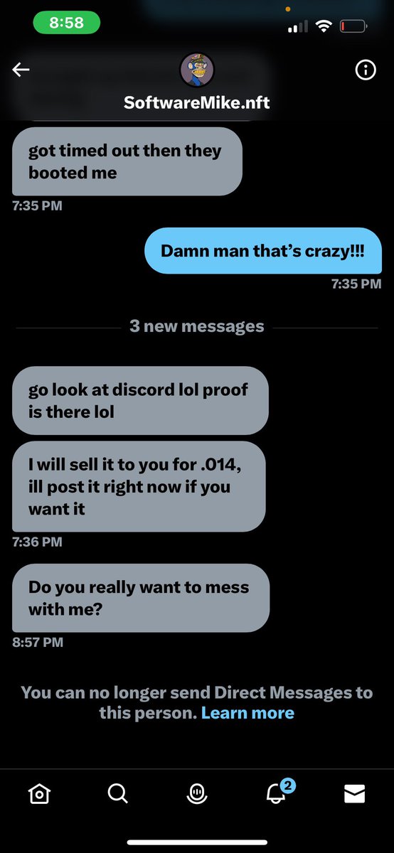 bitcoinbrokie's tweet photo. @SoftwareMike @xx0004_xx @BitApes_btc @xx0004_xx sent this to me after you booted him. This is a bad look bro. https://t.co/P1B8HoDkMd