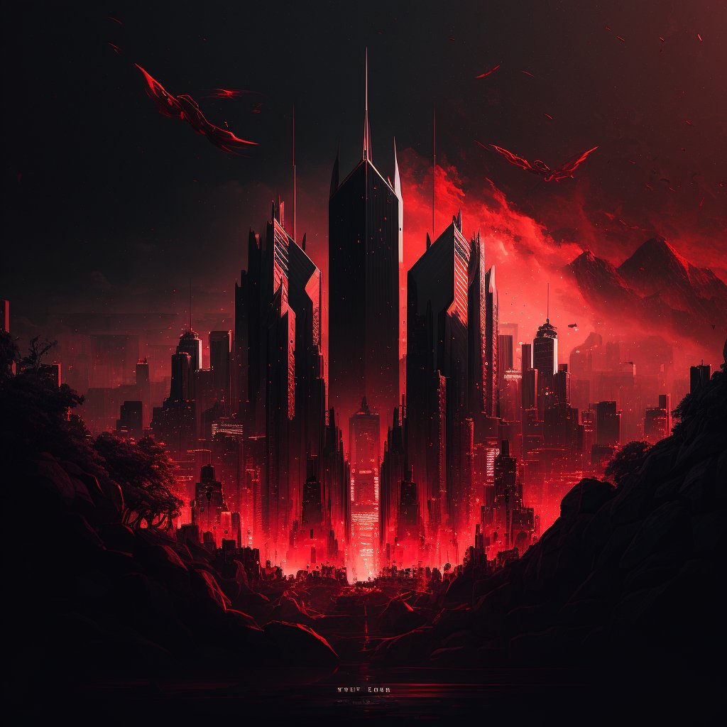 hzcreator's tweet image. Prompt: A big city, cyberpunk aesthetics, red. 🔴

#midjourney #AIart