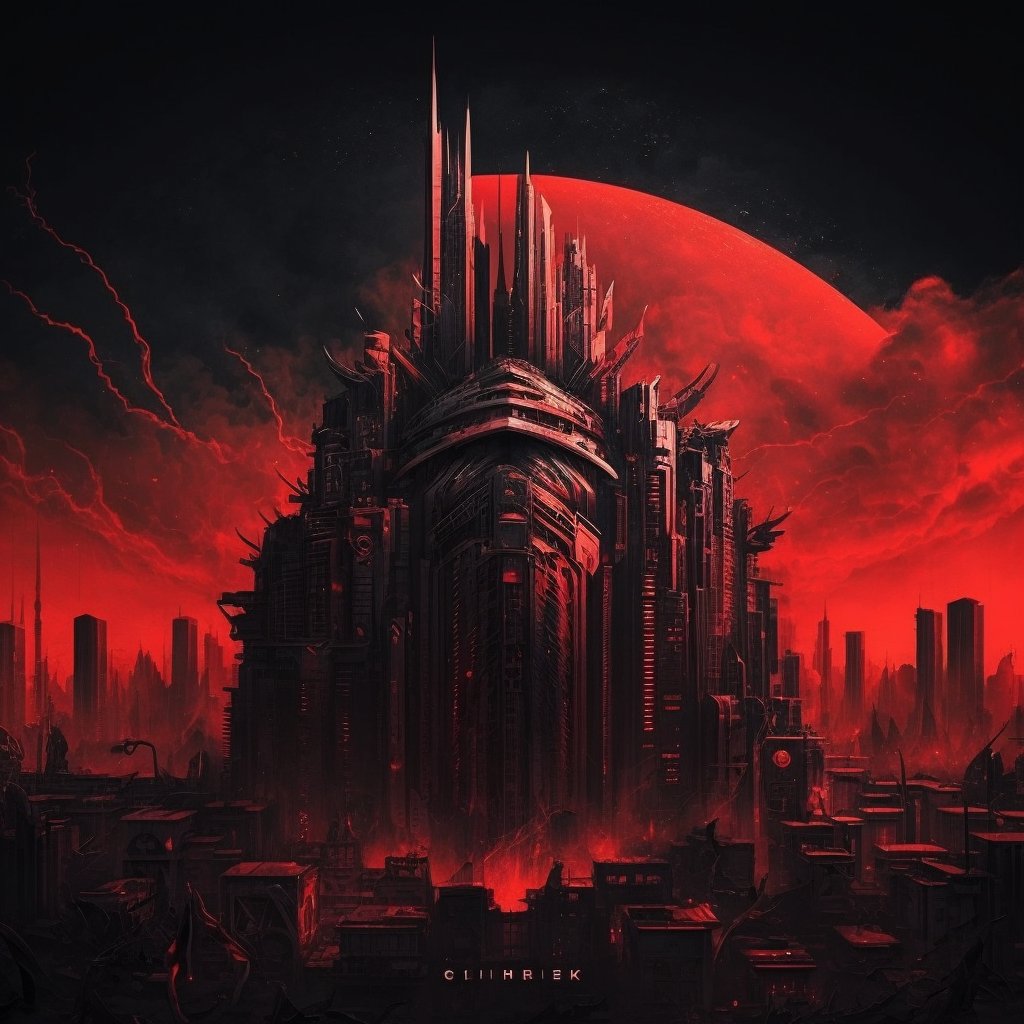 hzcreator's tweet image. Prompt: A big city, cyberpunk aesthetics, red. 🔴

#midjourney #AIart