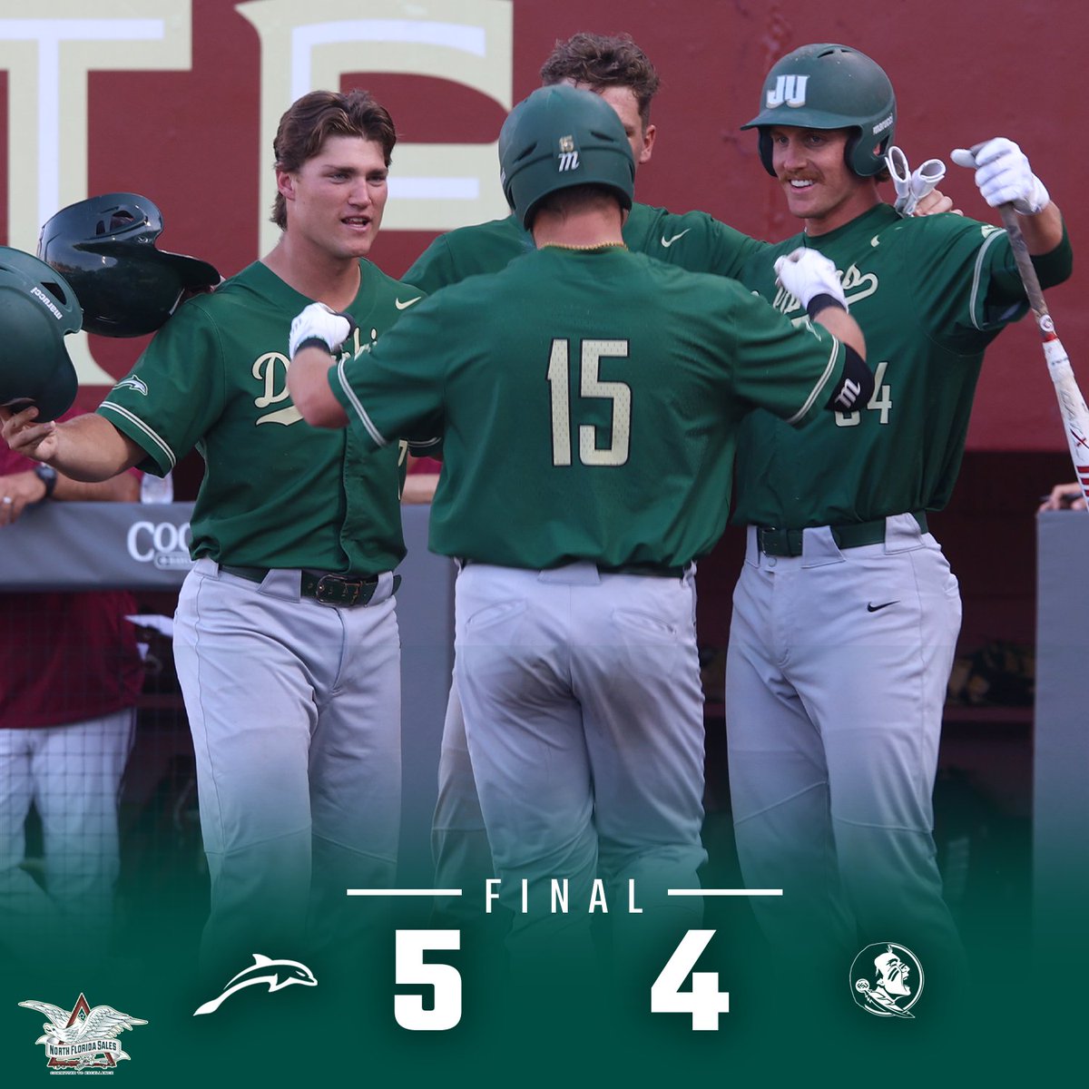 Dolphins hold on to take down the Noles in Tallahassee! For the first time since 2002, JU has defeated Florida, Miami and Florida State all in the same season! Final score pres. by @NorthFLSales  #JUPhinsUp