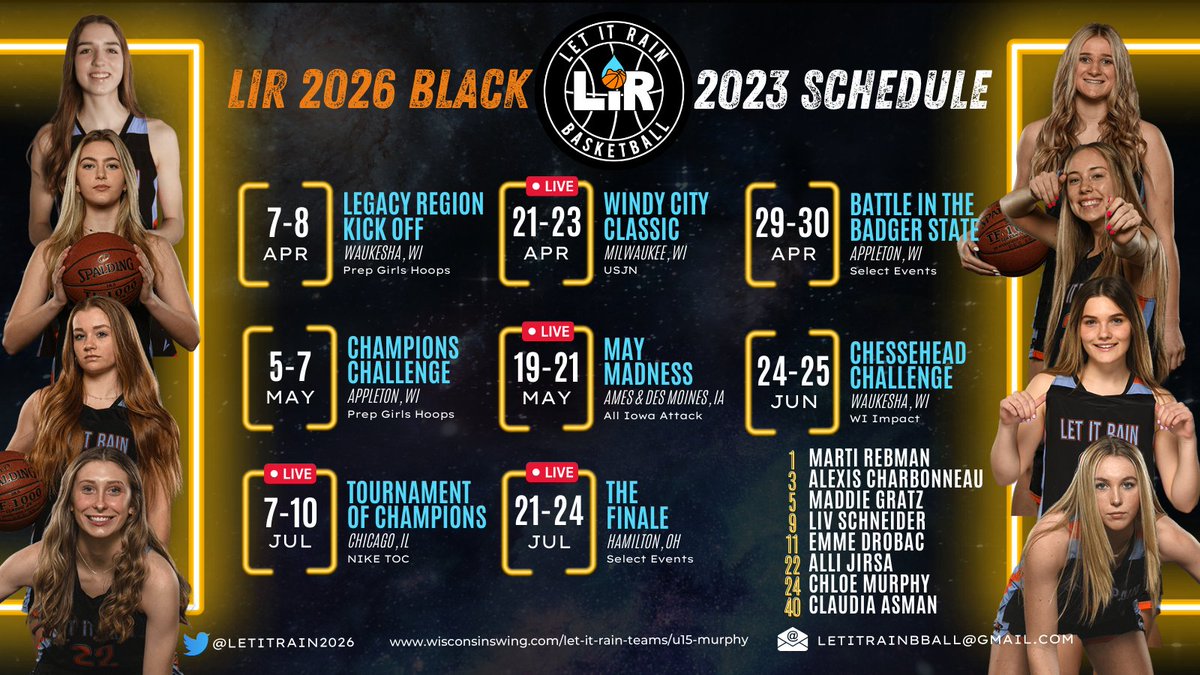 letitrain2026's tweet photo. Our talented 2026 team has a great AAU season planned. Looking forward to great competition and a fun spring/summer together as a team. WE > ME with @letitrainbball 💦🏀🖤 https://t.co/yfBFQK1ypE
