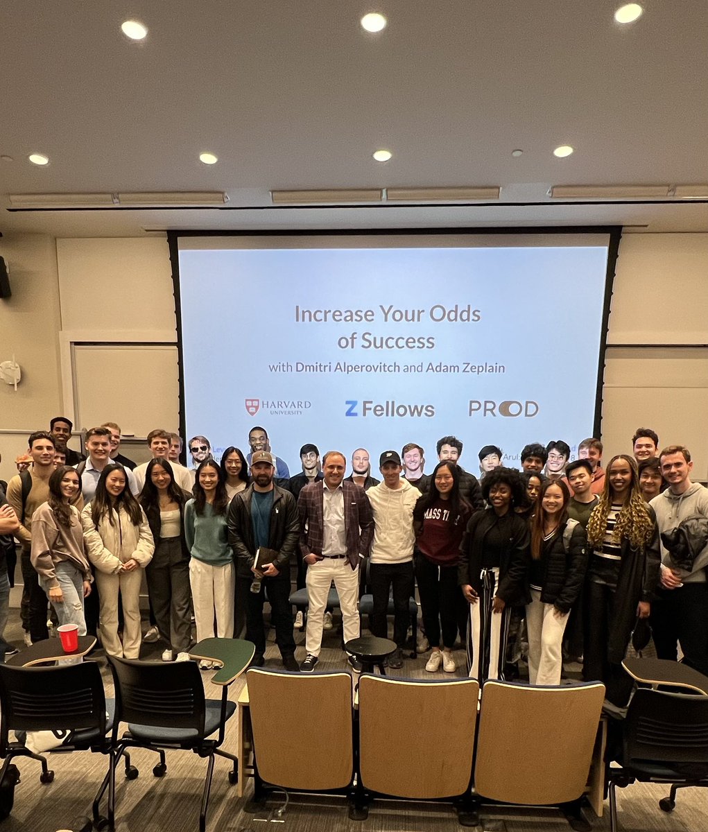 cory's tweet image. Harvard x Z Fellows event with 

@DAlperovitch (the greatest cyber security mind in the world) 

and @AdamZeplain (excellent early stage investor)

And, of course, the next generation of founders!!