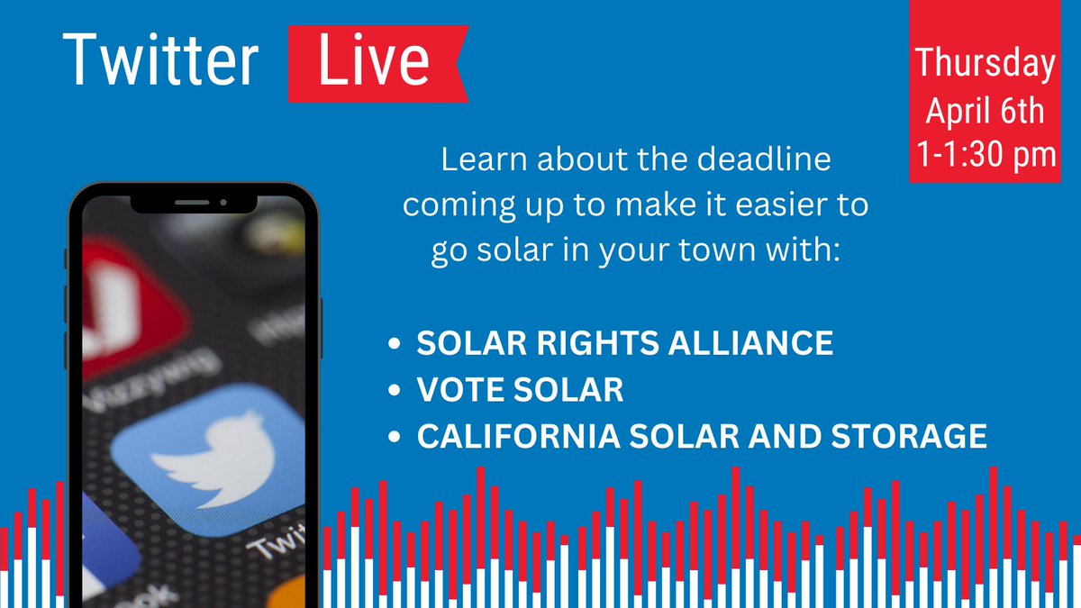 solar_rights's tweet photo. Join us on Thursday, April 6th from 1-1:30 to learn how you can make it easier to go solar in your town through streamlined permitting! https://t.co/5BEmo0yWoT