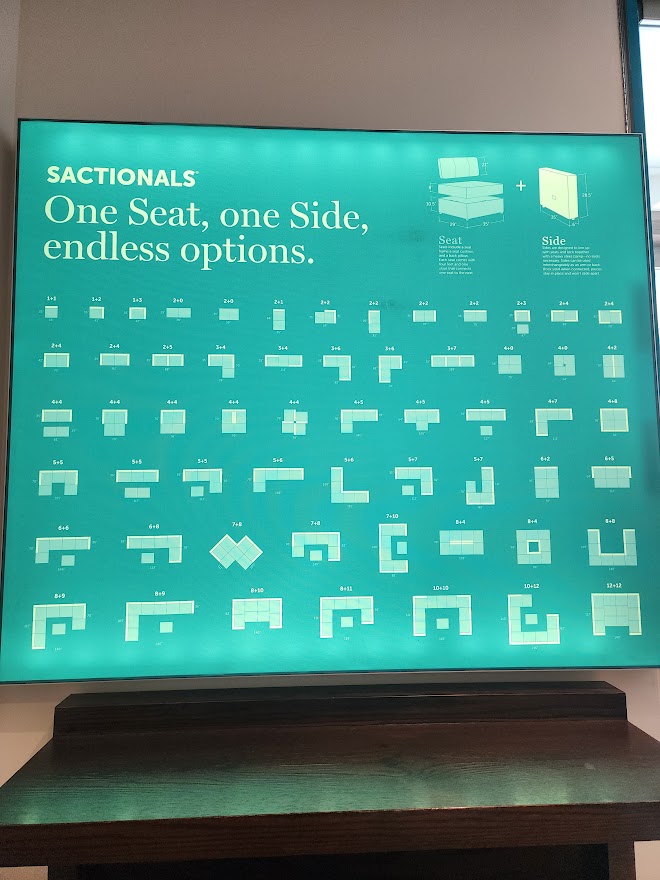 Damien_Ettere's tweet photo. Spring break travels! I stumbled into a @Lovesac store. Immediately saw some mathematics in the wild. Looking forward to integrating these images into my upcoming area/perimeter unit. @Lovesac any chance you might be interested in donating some furniture blocks? #WhatTheMath?! https://t.co/lNkxBXU93b