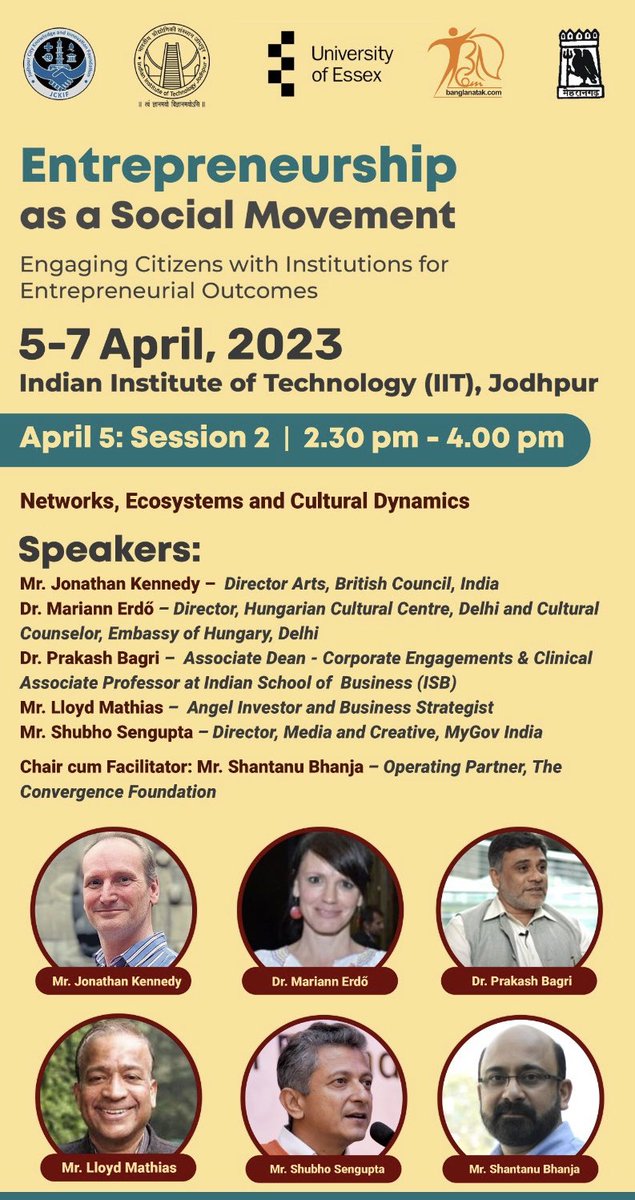 Delighted to be speaking at IIT Jodhpur later today on social entrepreneurship in culture for inclusive growth, employment opportunity and livelihoods across the value chain in arts sectors and the impact of internationtal collaboration. #CultureConnectsUs @prbagri @shubhos