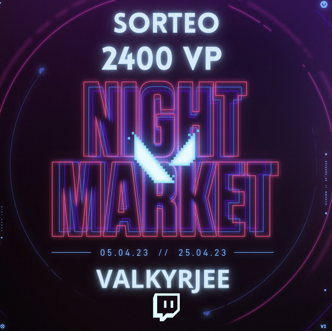 valkyrjee's tweet image. SORTEO 2400 VALORANT POINTS✨

Mañana sale el Night Market y quiero regalarte unos VP para esa skin que tanto quieres🐥

• Seguir a @valkyrjee 
• RT y MG a este tweet
• Mencionar 2 amigos  

Termina el 20 de abril, suerte a todos 🍀💕