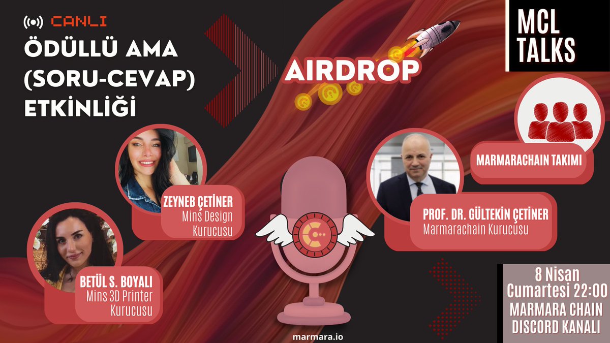 marmarachaintr's tweet photo. MCL TALKS Ödüllü AMA (SORU-CEVAP) Etkinliği 8 Nisan Saat 22:00'da Marmara Discord Kanalında!
https://t.co/V8aMyp2de1
Bize Soru SOR!👇🏽
https://t.co/sswlNMIVI5 https://t.co/Z9ioNFVIPE