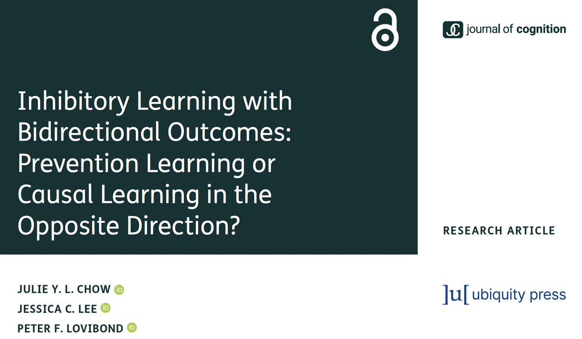 Jessica Lee (@jesssileee) on Twitter photo New work led by <a href="/JulieYLChow/">Julie Chow</a>, and Peter Lovibond on preventative learning out now in @JCgntn! 
journalofcognition.org/articles/10.53…
<a href="/UNSWScience/">UNSW Science</a> #Psychology #AssociativeLearning #CausalLearning New work led by <a href="/JulieYLChow/">Julie Chow</a>, and Peter Lovibond on preventative learning out now in @JCgntn! 
journalofcognition.org/articles/10.53…
<a href="/UNSWScience/">UNSW Science</a> #Psychology #AssociativeLearning #CausalLearning