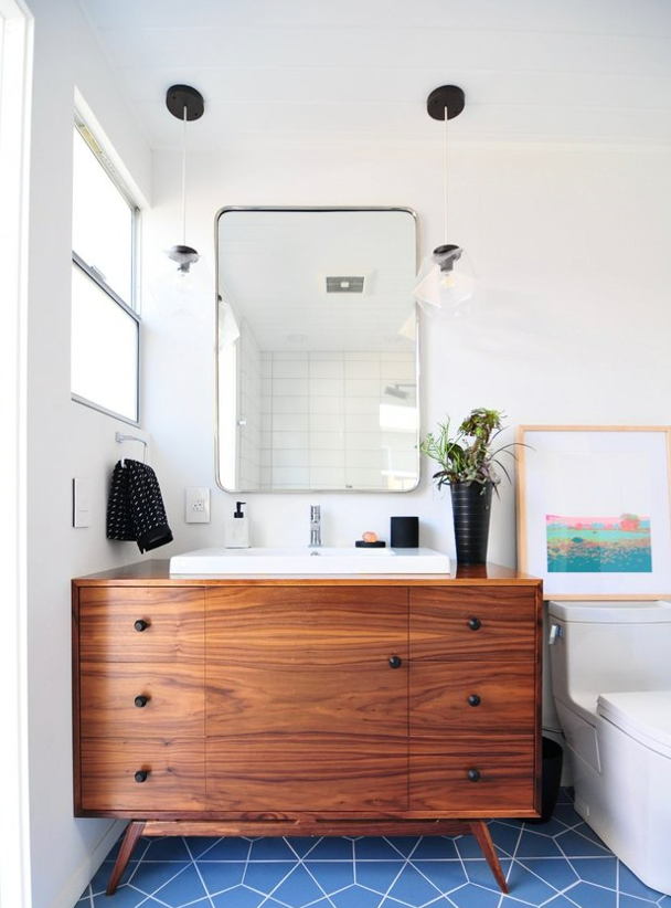 A beautiful new bathroom with #MidCenturyModern vibes. #kbtribechat