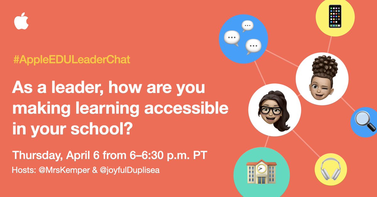 🎉 Please join @MrsKemper &amp; me with your thoughts, expertise, and ideas this Thursday for #AppleEDULeaderChat <a href="/booleymac20/">Julie MacDonald</a> <a href="/lcoffeeprincel/">Junichi Nakamura @schoolXR🥽</a>  <a href="/mat6453/">Mathew Pullen 🌈</a> <a href="/ColtonScience/">Liz Colton </a> <a href="/kellycroy/">Kelly Croy</a> <a href="/MrKelly027/">Brendan Kelly</a> <a href="/Shayla410berry/">Shayla Fortenberry</a> <a href="/LLacrosse/">Levi LaCrosse</a> <a href="/LongstreetBeth/">Beth Longstreet</a> <a href="/RebeccaKette/">Rebecca Kette</a> <a href="/JasonHall87/">Jason_Hall</a> <a href="/_ehughes_/">Eoin Hughes</a>  <a href="/shmaynor/">🦄 susan maynor 💡 engage the imagination 🌎</a>