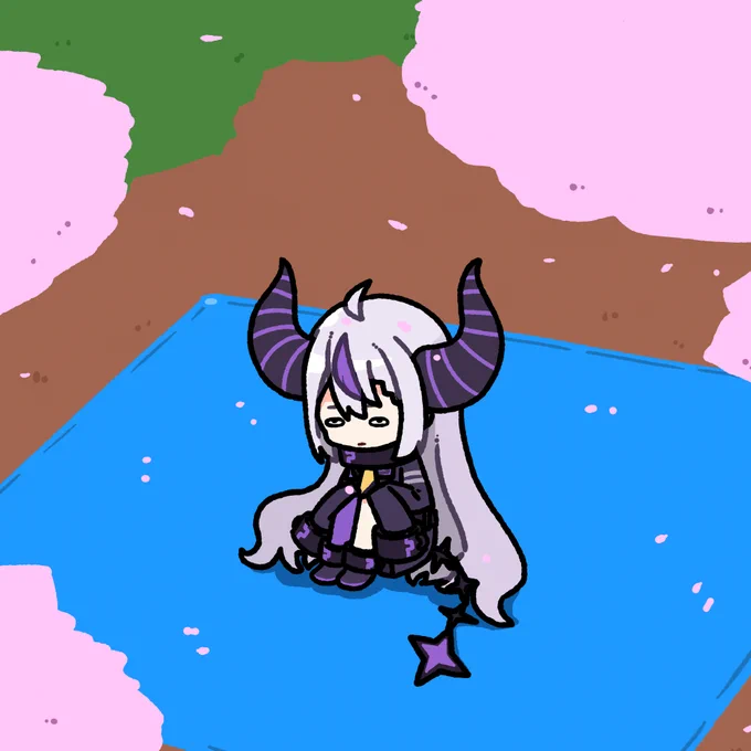 #laplus_artdesu 一人で花見の場所取りをする総帥 
