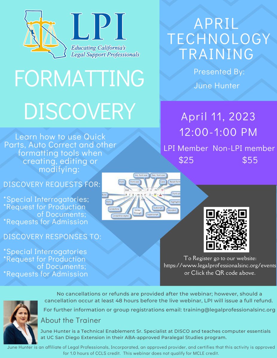Next week - new class - Formatting Discovery - Learn some quick and easy tools to create, edit and modify discovery requests and responses.  Register today: bit.ly/3Gkt8Nn
#LegalProfessionalsIncorporated #LegalEducation #TechnologyTraining #LegalSecretary #Paralegal