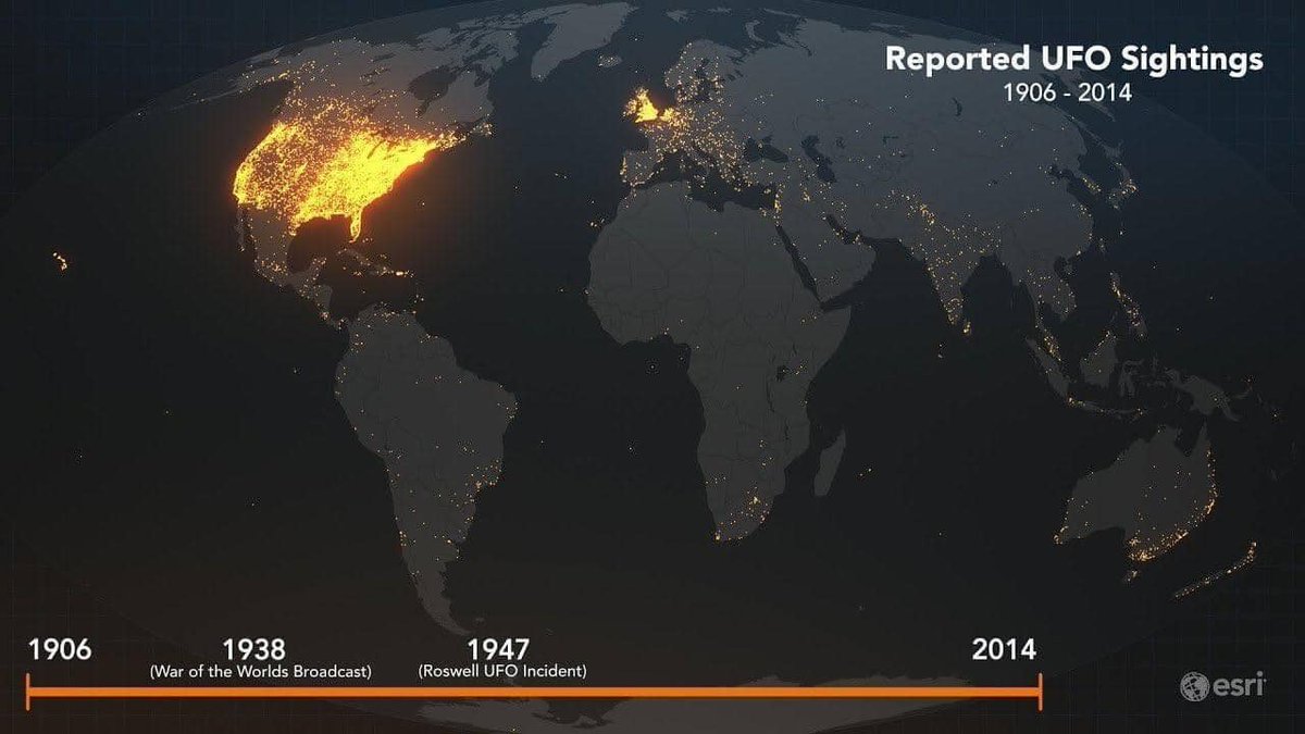 EnsedeCiencia's tweet image. Reportes de avistamientos de OVNIs a nivel mundial entre los años 1906-2014.