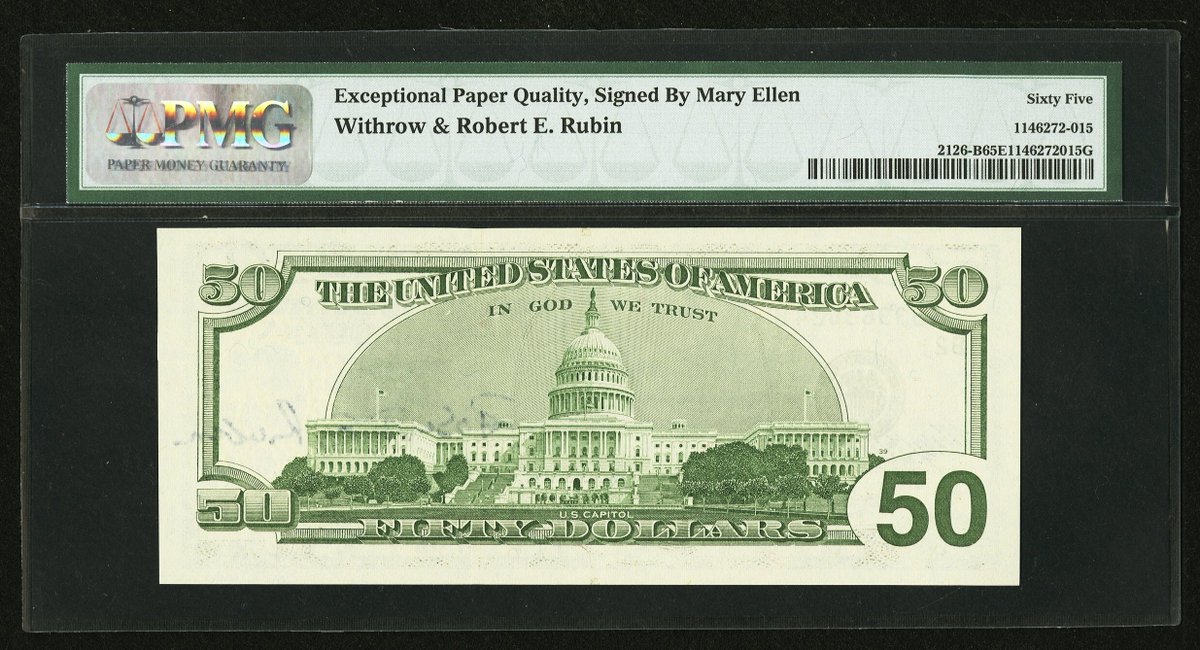 SPMC_1961's tweet photo. Society of Paper Money Collectors Presents the Note of the Day!
1996 $50 Federal Reserve Note New York
Dual Courtesy Autographs
fr.2126-B
Photos Courtesy of Heritage Auctions
#Noteoftheday #Societyofpapermoney #papermoney #History #greenseal #Grant #NY #Fifty #smallsize #PMG https://t.co/vtAX5hbnGp