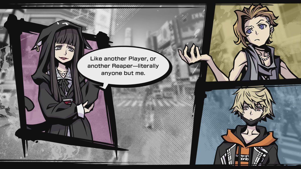 twewybot's tweet photo. Shoka: Earn enough points, you win the Game.

Rindo: But how do we earn points?

Fret: And what is this "Game"?

Shoka: Look: my shift's over, so ask someone else, would ya? Like another Player, or another Reaper-literally anyone but me. https://t.co/xkYQmksesL