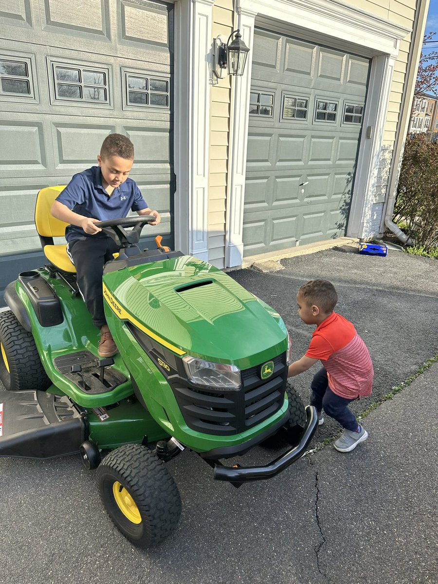 acts241's tweet image. The #boys like my new @JohnDeere S130 tractor :) #johndeere #tractor #mower