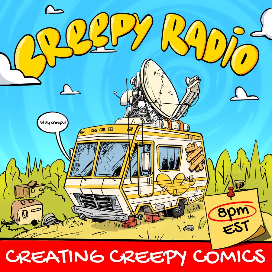 CreepyWorldPark's tweet image. CREEPY RADIO on: #CreatingCreepyComics 📖✏️: EPISODE 04

Tomorrow at 8 PM EST 🗓️
 
✏️ continuing on co-creating with our holders; 
✏️ @alienfrens AFE giveaway live; 
✏️ VOL. 1 giveaway; 

SET REMINDERS 👇👇👇