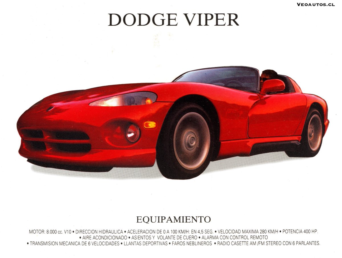 VeoAutos's tweet image. Dodge Viper RT/10 Brochure 1er Salón Internacional del Automóvil Chile 14 al 24 de octubre de 1993

+ Info Link➤veoautos.cl/dodge-viper-rt…

#dodgeviper #viperrt10 #rt10 @Dodge @addict_car @thecarfactoids @RiveraNotario