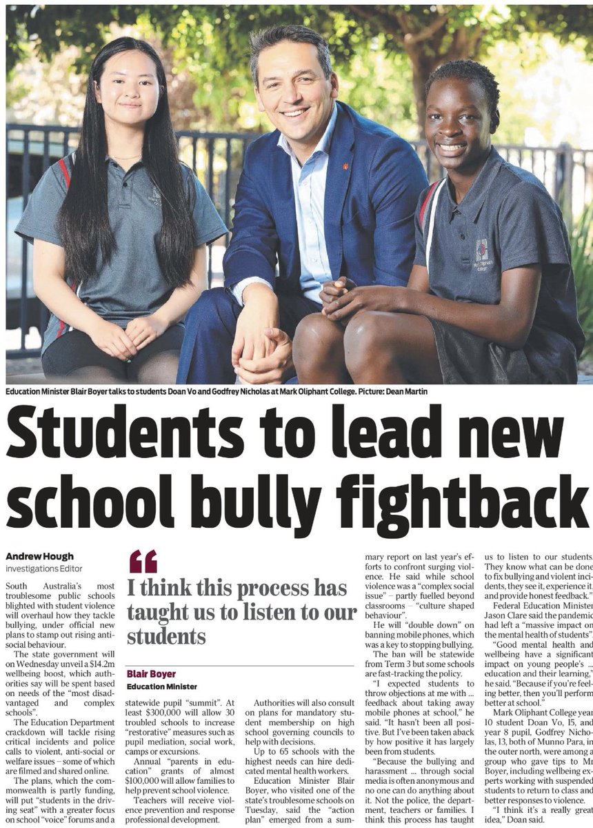 Wellbeing needs to be at the centre of anything we do, which is why I’m pleased to have worked with the Federal Government to secure $14.2m to support mental health initiatives in schools. 

Student voice is so important in any wellbeing discussion.