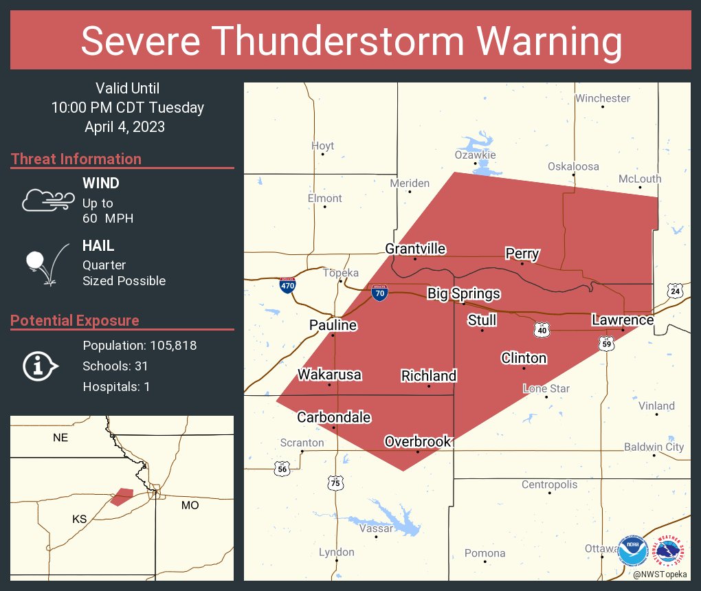NWS Topeka on Twitter "Severe Thunderstorm Warning including Lawrence