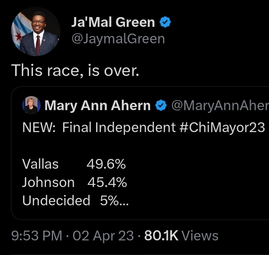 ChiParentsAct's tweet photo. @royalpratt @JaymalGreen His tweet from yesterday has real "Dewey Defeats Truman" vibes now! โ๏ธ๐ณ #BrandonIsMayor https://t.co/uMkqgI3Hhn