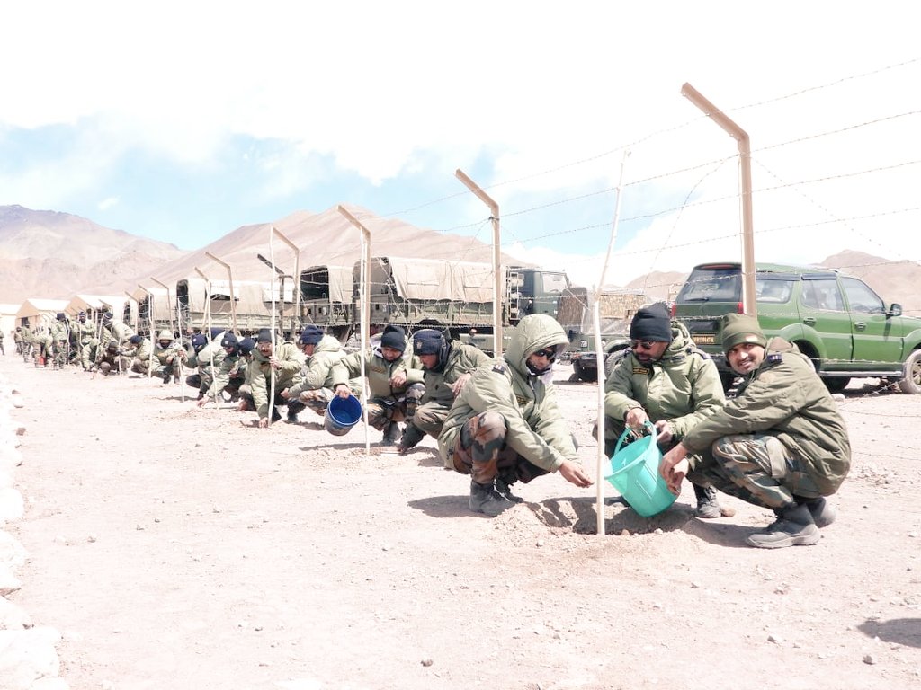 firefurycorps's tweet image. #GreenLadakh
 Trees are poems that the earth writes upon the sky.
A tree plantation drive was organised under the aegis of #SnowLeopardBrigade. The event witnessed an overwhelming participation from #IndianArmy  and community members.
@adgpi 
@NorthernComd_IA 
@lg_ladakh 
@ANI
