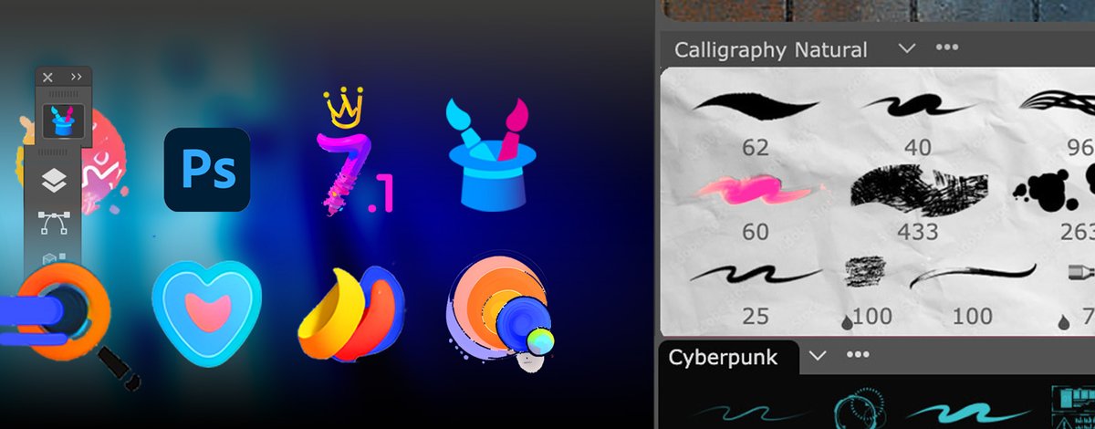 PhotoshopPanels's tweet photo. Abra-cada-Brush! 🪄 MagicSquire 7.1 brush workspace for Adobe #Photoshop: improved group textures, right-click menu, better crystal 🔮 HUD &amp; much more! Upgrade or give it a shot 👉🏼 https://t.co/IMzR8WmYYg https://t.co/zk7s4ATTIg
