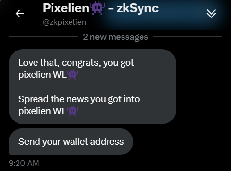 mathiasbines's tweet photo. got whitelisted for @zkpixelien 
still early, join before it's too late! https://t.co/LfgBAhey8d