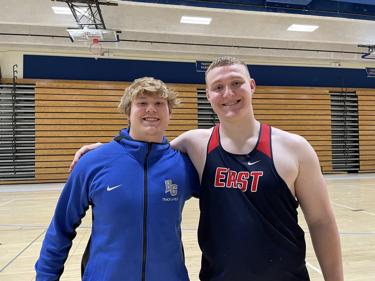 5th grade baseball teammates and “little” brothers of two Elmbrook/throwbig alums turned collegiate throwers finish 1 and 2 at Greater Metro indoor conference- Congrats <a href="/LoganFrey75/">Logan Frey</a> 🥇and <a href="/CarterWellsmith/">Carter Wellsmith</a> 🥈!  #throwbigthrowfar