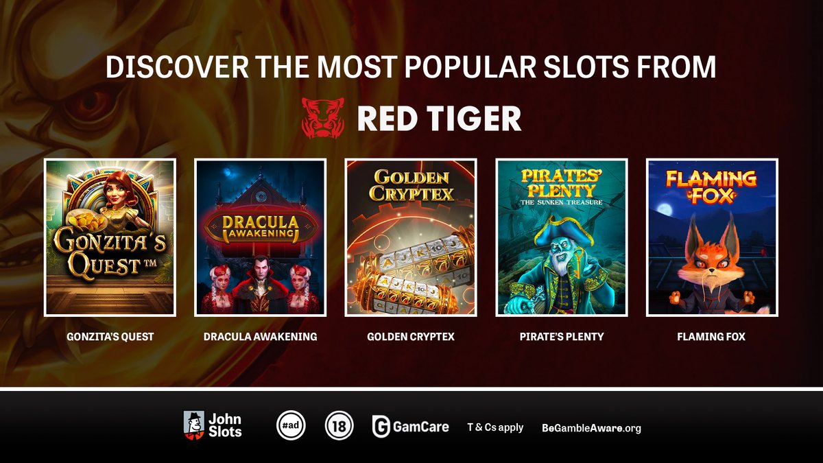 JohnSlotsCom's tweet photo. We are sure you'll enjoy the most popular slot games from this provider.  

Check out more Red Tiger Gaming slots here: https://t.co/5SkzjoDydf

 18+ T&amp;Cs Apply https://t.co/QT4yktHCM8  #ad #JohnSlots #casinos #onlinecasinos #onlineslots #slotmachines #slots #slotgames #top5 https://t.co/Zhyx5Gwxsb