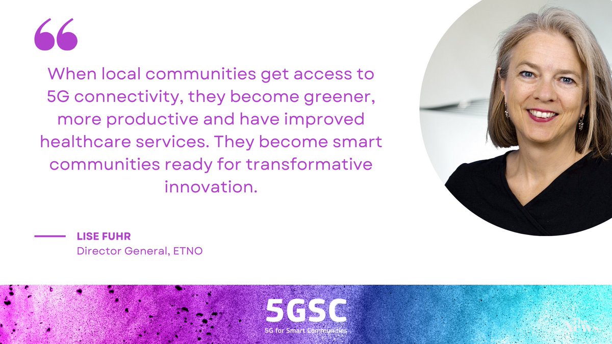 LiseFuhr's tweet photo. On 25/4, I will discuss #5G4SmartCommunities - a topic of great importance for @ETNOAssociation, following the #5GUsersGuide with @GSMAEurope.
Join many field experts to understand and see how #5G has already shaped leading communities in Europe: https://t.co/npCl67lcoG https://t.co/XutrhxIRL2