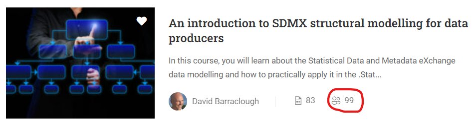SISCCommunity's tweet image. Be our 💯th learner to enroll in 'An introduction to SDMX #structuralmodelling for #dataproducers' course introducing you to the knowledge needed to design #SDMX structures including in the #dotStatSuite context.
➡️academy.siscc.org/courses/an-int…
@elearning @SDMXsecretariat @OECD_Stat