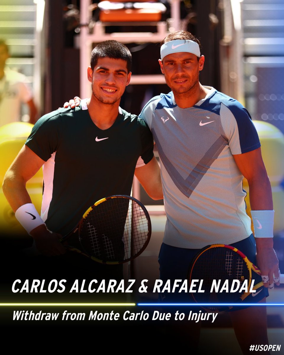 Ni @carlosalcaraz ni @RafaelNadal estarán en el @rolexmontecarlomasters por lesiones. ¡Ánimo campeones!

#carlosalcaraz
#rafanadal
#carlitos
#nadal
#vamoscarlos
#USOpen. 
#OpenMiami
#MiamiOpen
#usopen2022
#vamosrcarlos🎾 
#vamoscarlos
#tenis
#atptour
#alcarazmaa
#nadalmaa