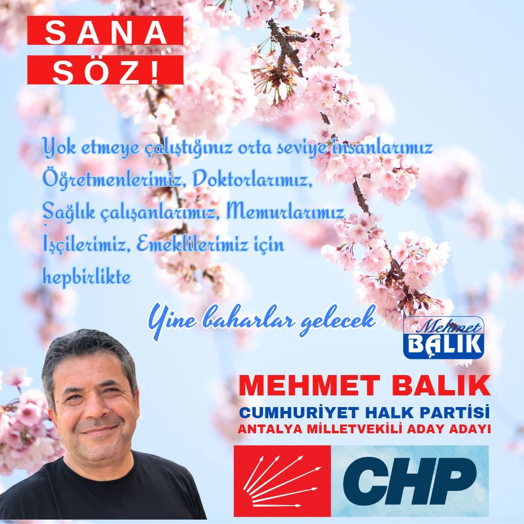 m_balik's tweet image. Sana söz!
Yok etmeye çalıştığınız orta seviye insanlarımız, öğretmenlerimiz, doktorlarımız, sağlık çalışanlarımız, memurlarımız, işçilerimiz, emeklilerimiz için hepbirlikte yine baharlar gelecek.
ANTALYA HAZIR MISIN? 
BİRLİKTE BAŞARACAĞIZ! 
ANTALYA KAZANACAK!…