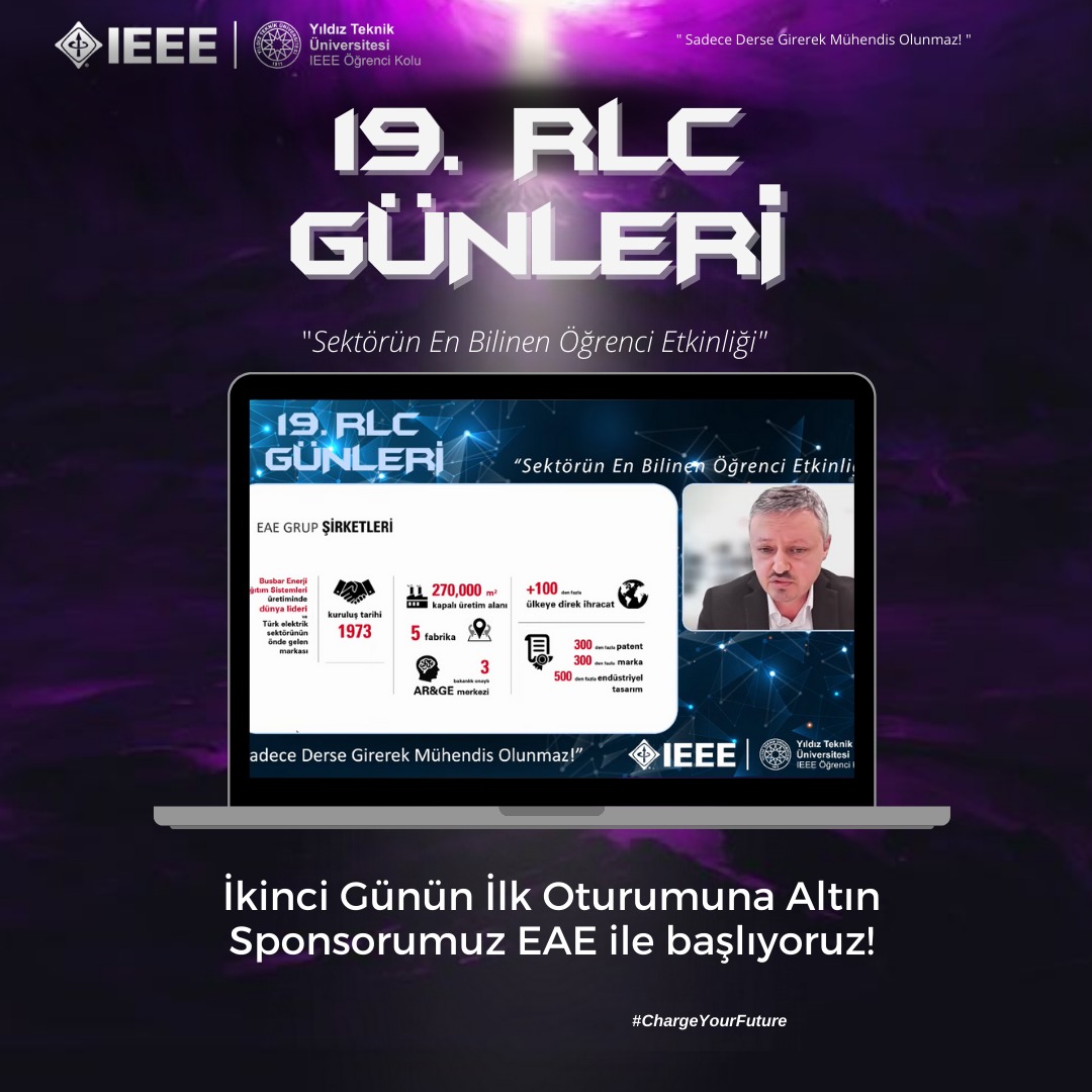rlcgunleri's tweet photo. 19.RLC Günleri etkinliğimizin 2.günü sektörün önde gelen firmalarından EAE Elektrik oturumu ile başlıyor!⚡️Siz de bu teknolojiden uzak kalmak istemiyor ve donanımlı konuşmacımızla tanışma fırsatı yakalamak istiyorsanız oturumumuza katılmayı unutmayın! #ChargeYourFuture https://t.co/FcBJvAlJtm