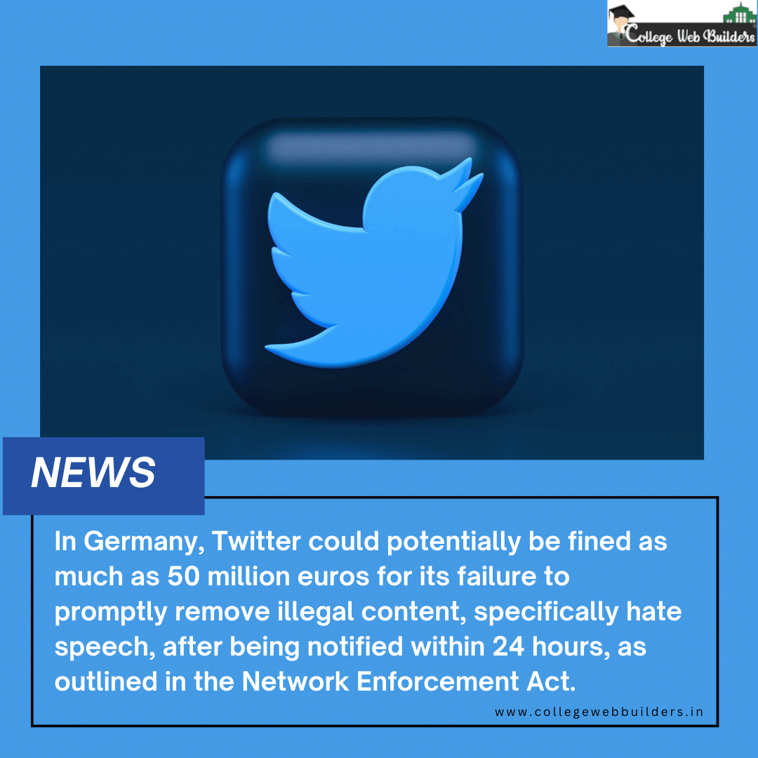 collegebbuilder's tweet photo. Twitter may face fines in Germany for illegal content.

https://t.co/HZ0XxCIqe8
collegewebbuilders #TwitterFines #IllegalContent #HateSpeech #NetworkEnforcementAct #Germany #Twitter #DigitalMarketingAgency https://t.co/Gw4iYzMYwK
