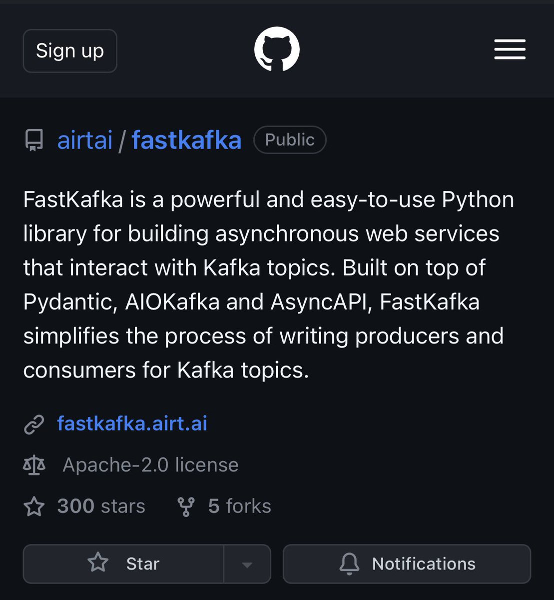 airt_AI's tweet image. 300 #GitHub ⭐ for our #FastKafka framework in less than a month! 🤩 Wow, just wow! And a huge #thanks! 

bit.ly/FastKafka

#Python #Kafka #streamingdata