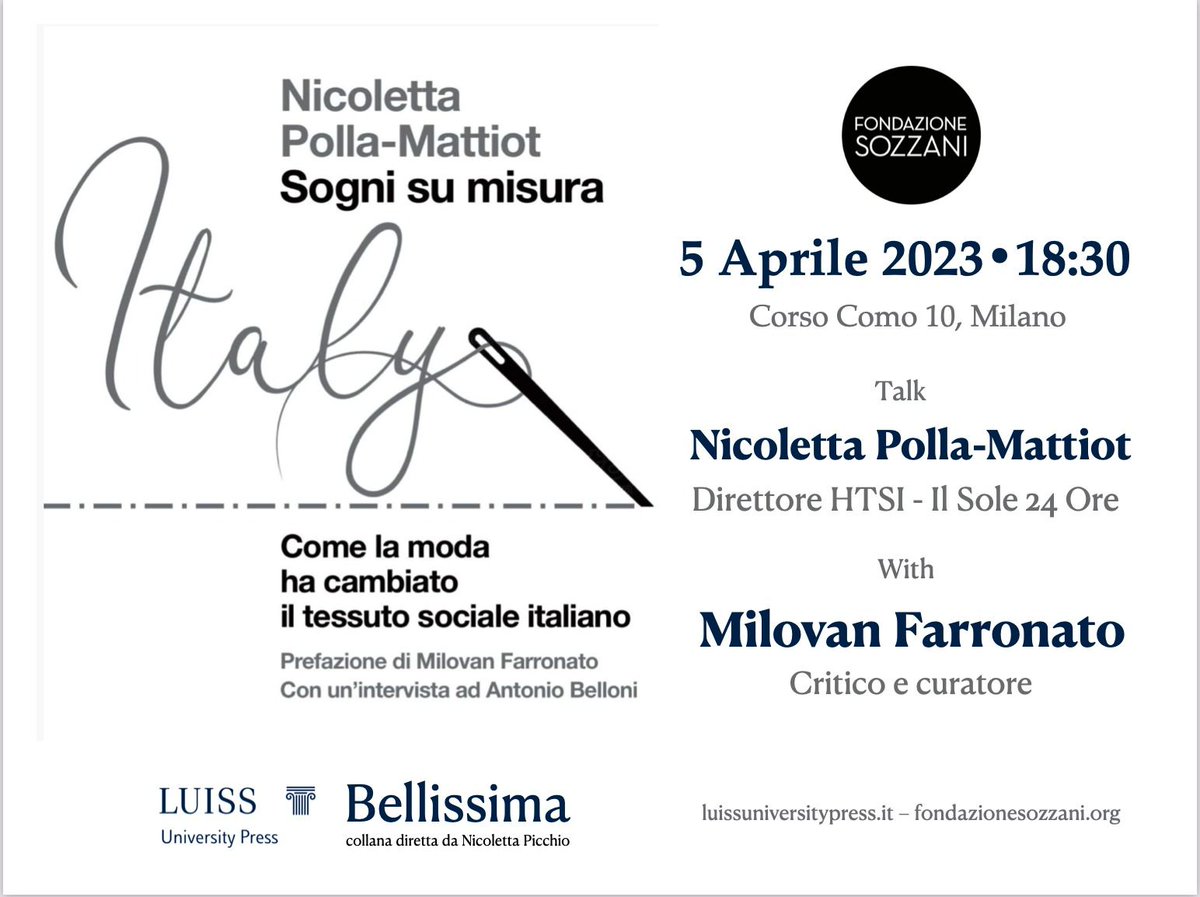 Oggi si sogna su misura alla #FondazioneSozzani <a href="/LuissLUP/">Luiss University Press</a> <a href="/10CorsoComo/">10 Corso Como</a> #milovanfarronato