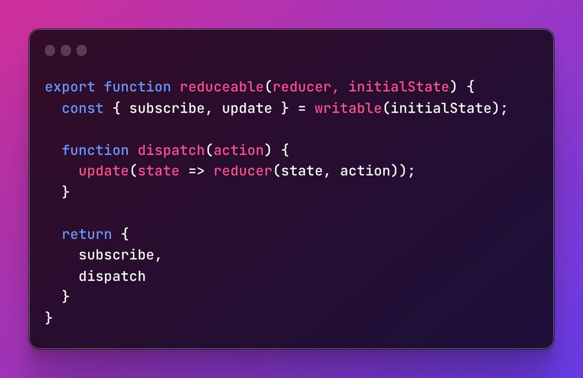 ankurpsinghal's tweet image. #SvelteTip 17
If you are fan of maintaining your state as a `reducer` function, you can achieve that in your @sveltejs stores using a handy utility like the code below. 👍🏻
Follow me for more #sveltejs tips and tricks. 😇
(Repl link in thread)
#sveltekit #svelte