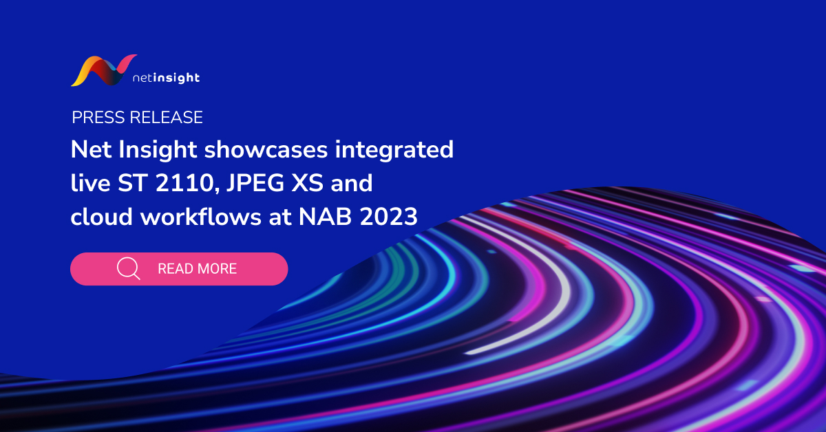 Exciting news from @NetInsight and @comprimato 

During @NABShow on Booth W1725, there will be a showcase of the power of live #JPEGXS compressed #ST2110 streams using #TR07, transported over WAN to cloud workflows -  netinsight.net/mfn_news/net-i…

#Comprimato #NetInsight